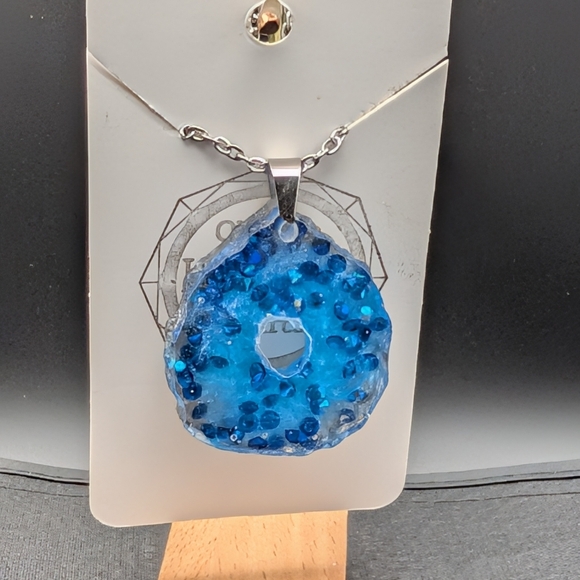 Jewelry - Blue Druzy Pendant Necklace - Women Jewelry